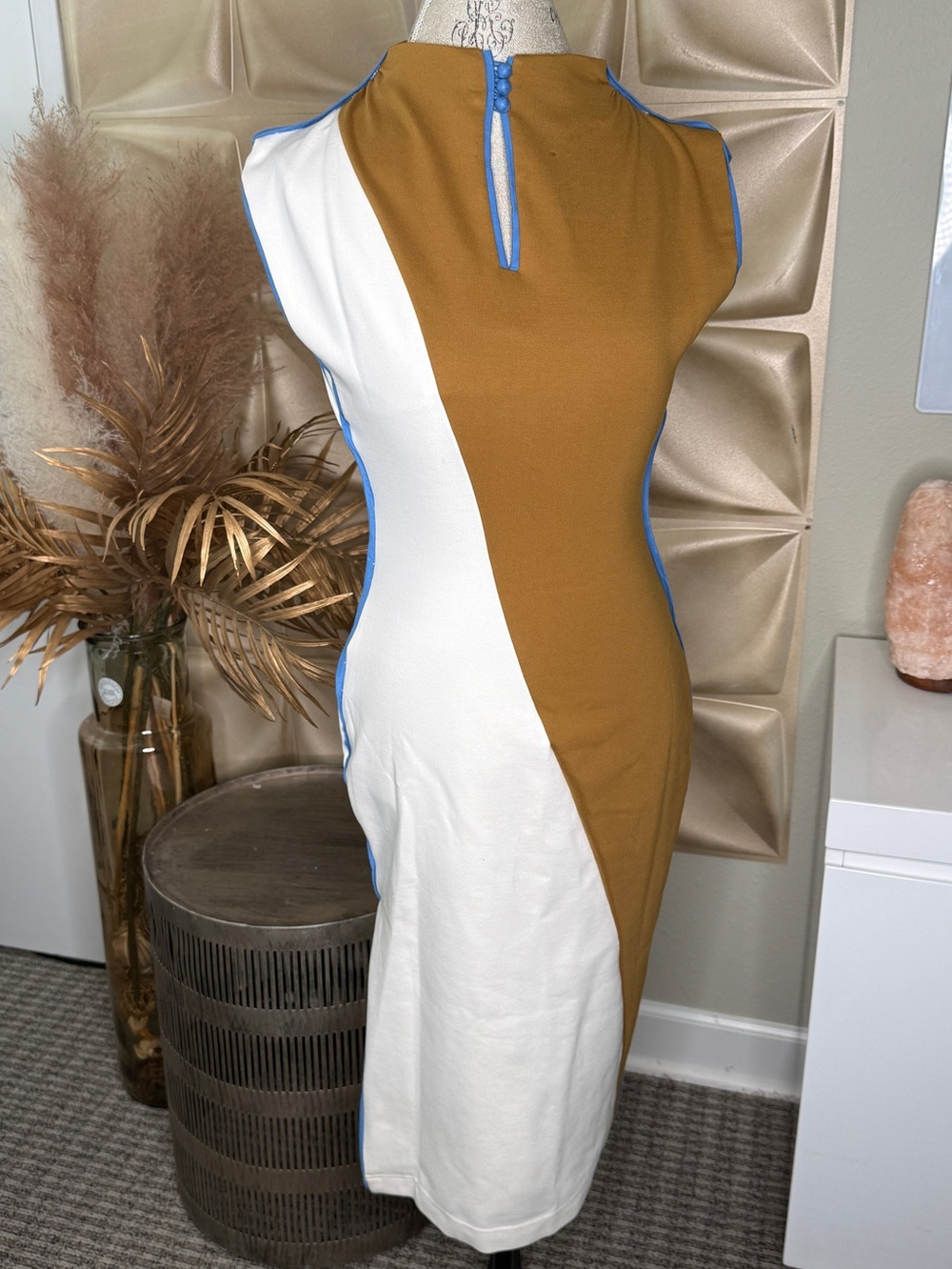 Maeve Anthropologie Colorblock Sheath Dress — Camel, White, Blue — SP